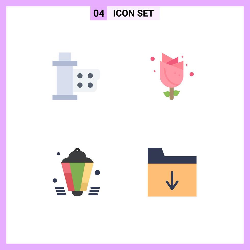 4 User Interface Flat Icon Pack of modern Signs and Symbols of cinema lantern multimedia easter muslim Editable Vector Design Elements