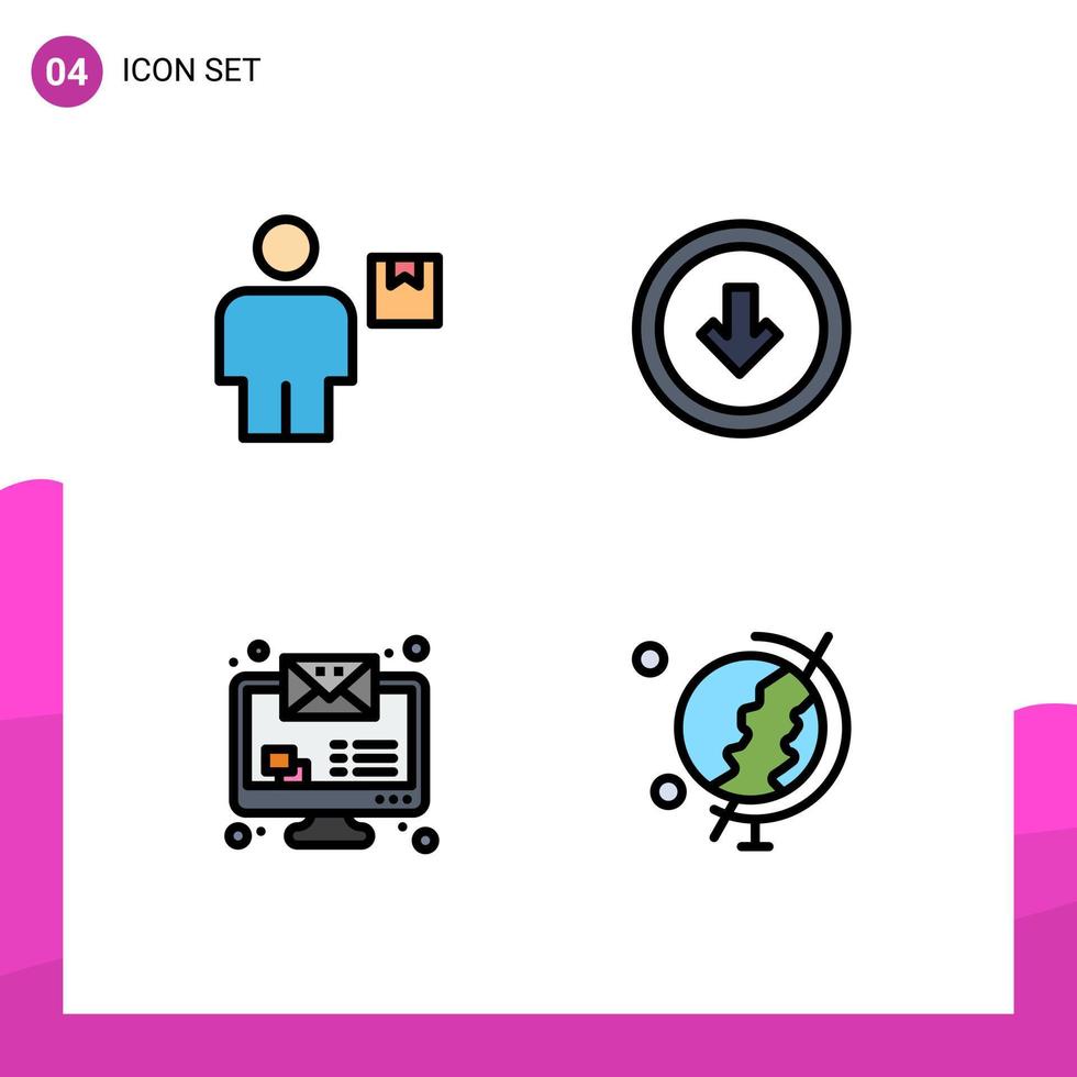 Pictogram Set of 4 Simple Filledline Flat Colors of avatar down package button message Editable Vector Design Elements