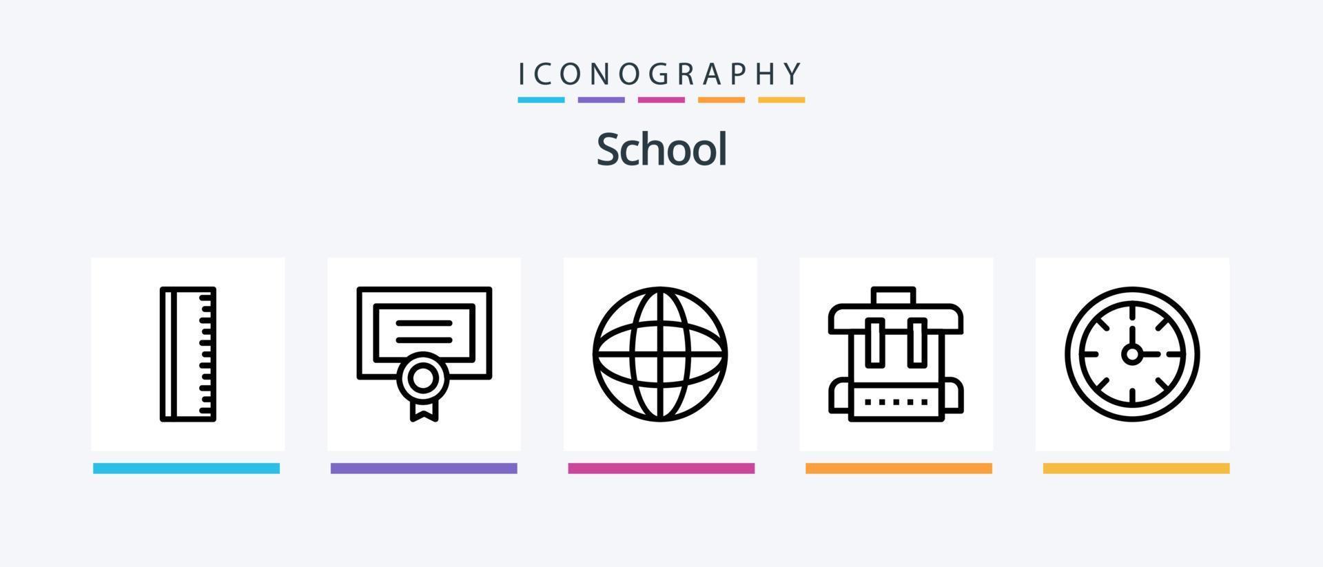 School Line 5 Icon Pack Including education. education. education. test. labe. Creative Icons Design vector