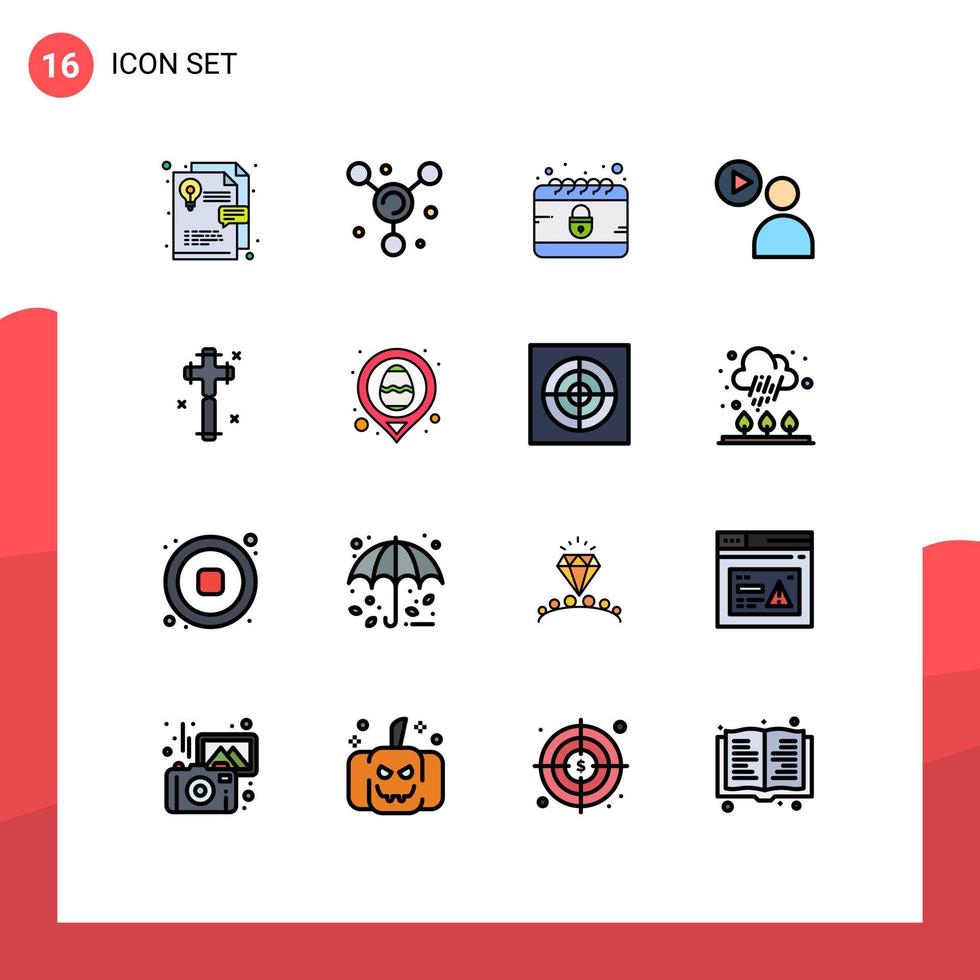 16 Universal Flat Color Filled Line Signs Symbols of easter christian cyber celebration video Editable Creative Vector Design Elements