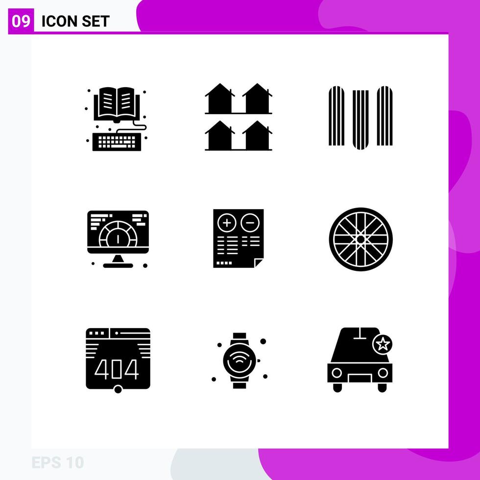 Pictogram Set of 9 Simple Solid Glyphs of pros website housing web files Editable Vector Design Elements