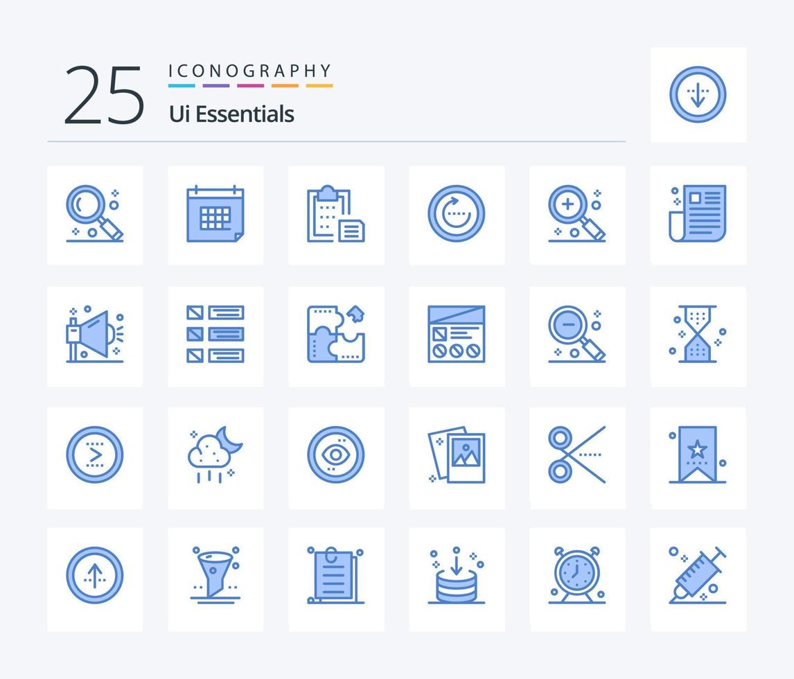 Ui Essentials 25 Blue Color icon pack including reload. browser. day. paste. interface vector