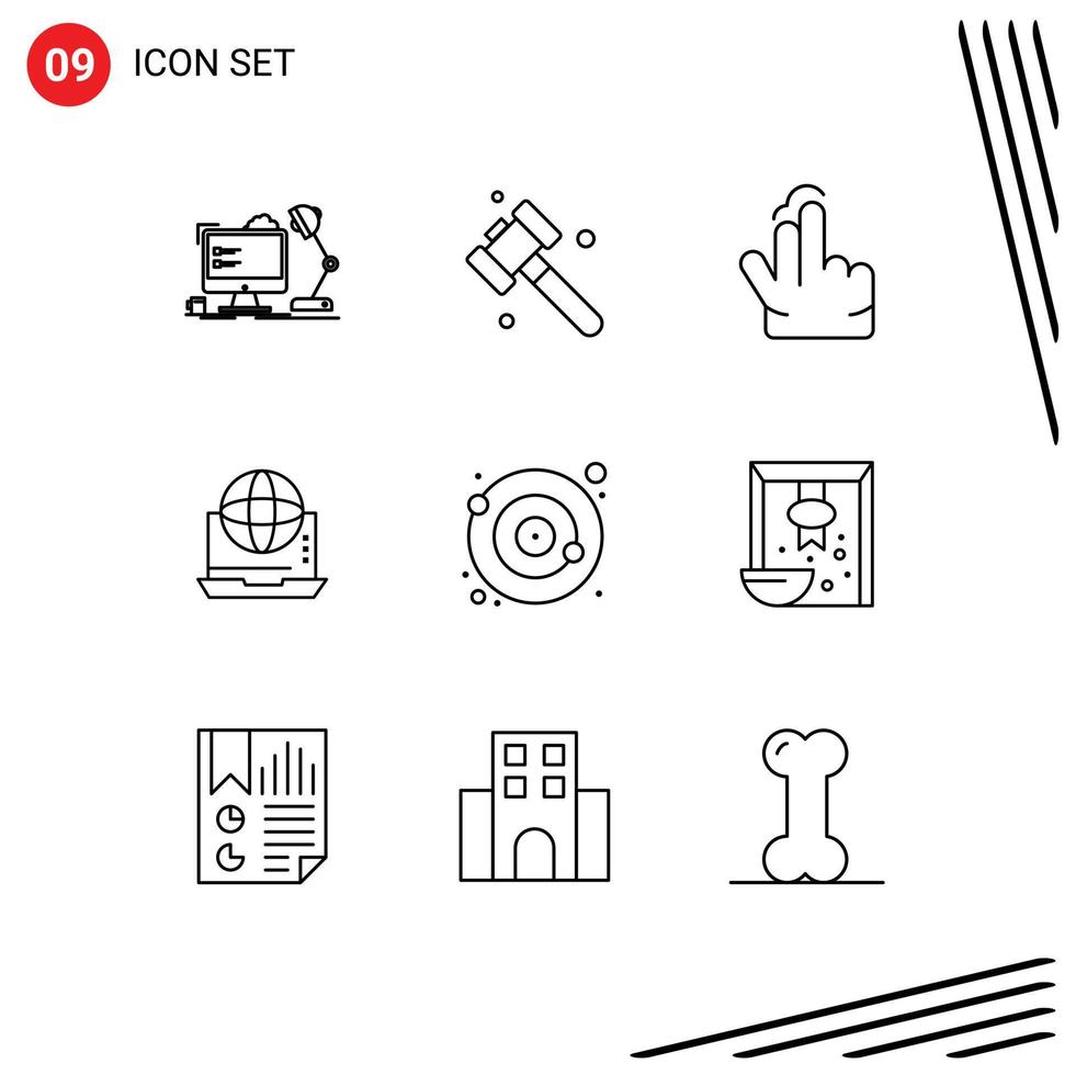 Pictogram Set of 9 Simple Outlines of online connection double communication internet Editable Vector Design Elements