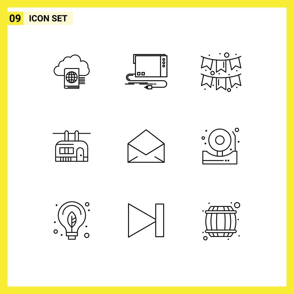 9 Outline concept for Websites Mobile and Apps email transport sound tramway garlands Editable Vector Design Elements