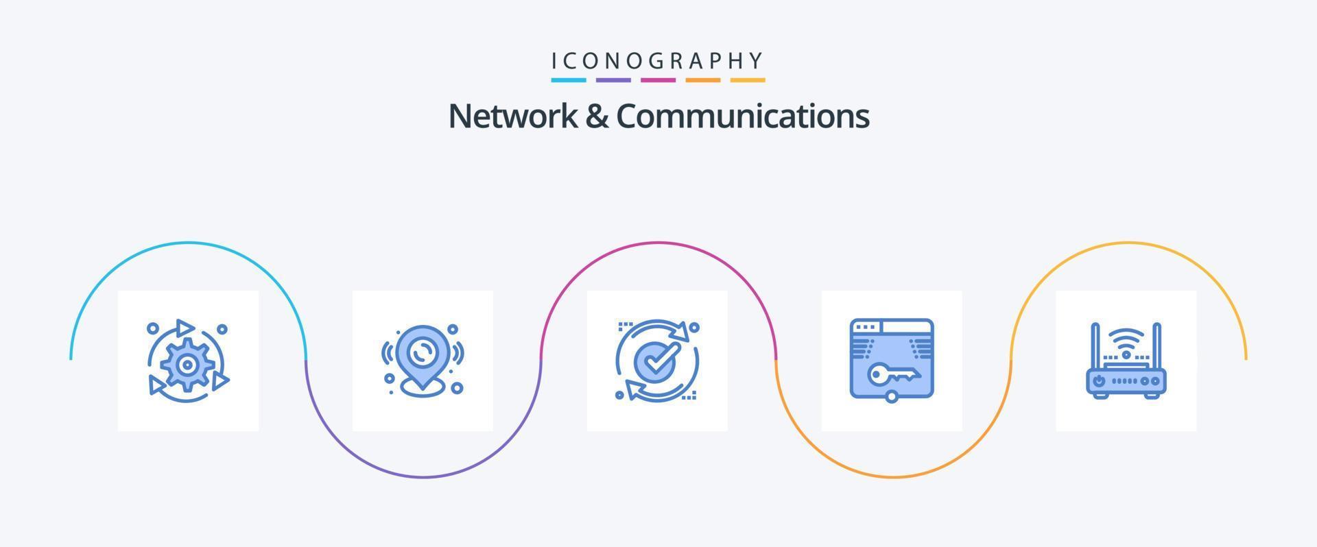 Network And Communications Blue 5 Icon Pack Including form. key. map pin. secure. reload vector