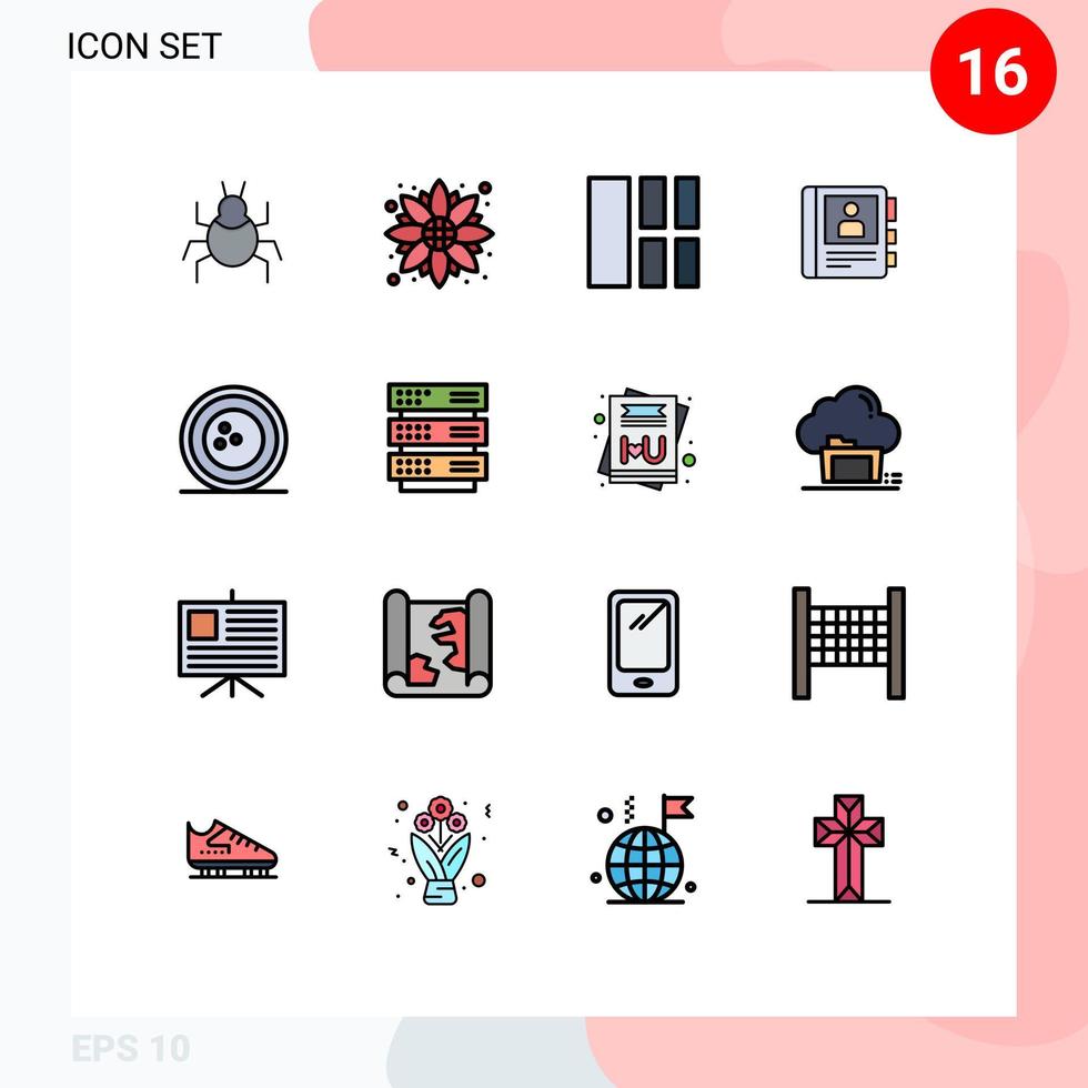 Modern Set of 16 Flat Color Filled Lines Pictograph of ball info collage diary phone Editable Creative Vector Design Elements