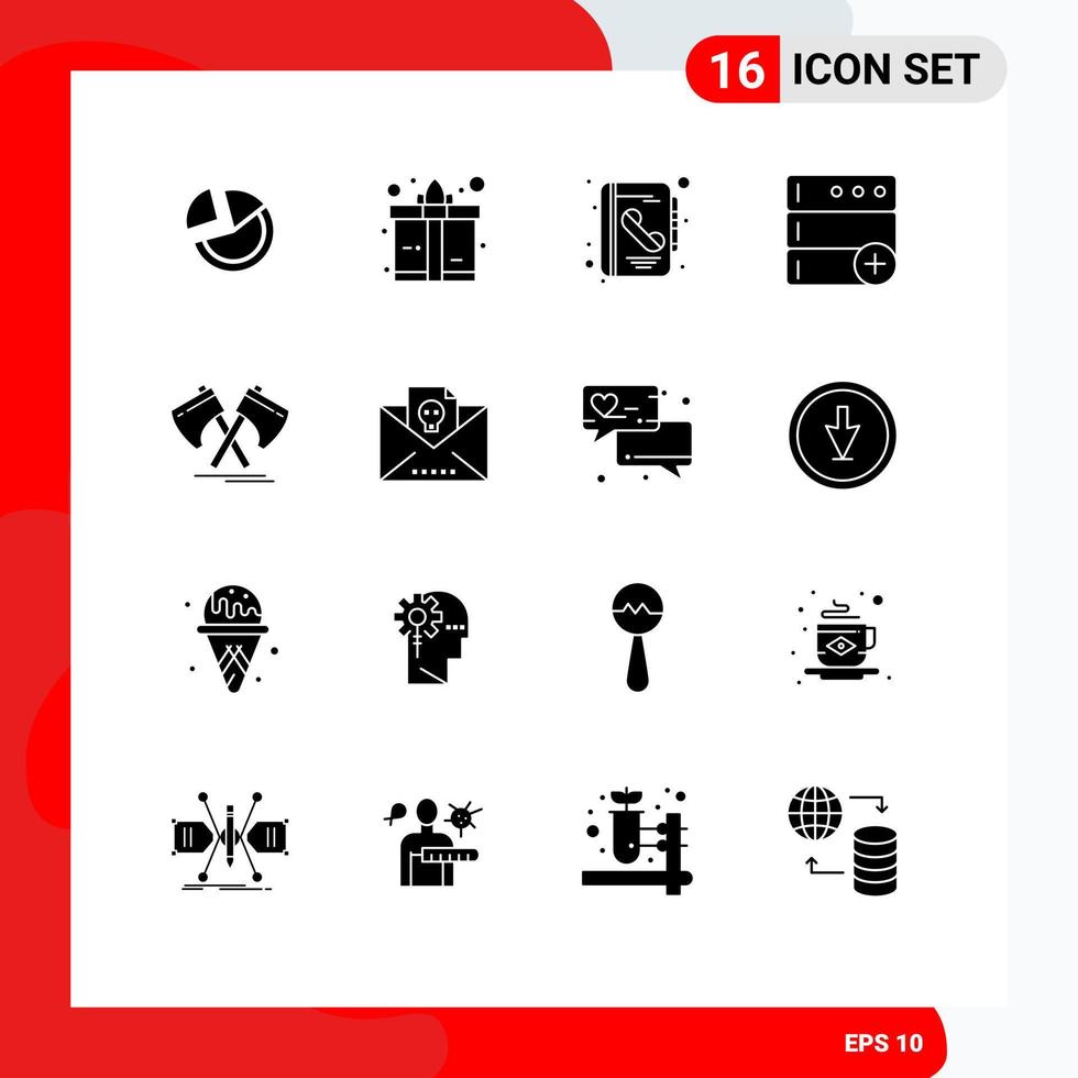 Pack of 16 creative Solid Glyphs of tool axe address new base Editable Vector Design Elements