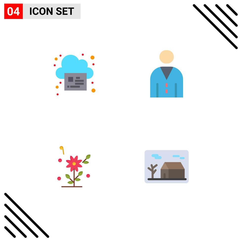 Editable Vector Line Pack of 4 Simple Flat Icons of online flower cloud interface heart Editable Vector Design Elements