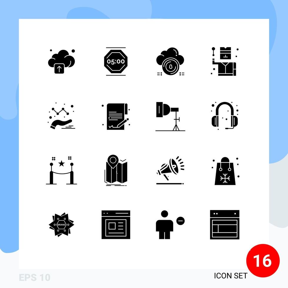 16 Universal Solid Glyph Signs Symbols of analytics profession safe detective data Editable Vector Design Elements