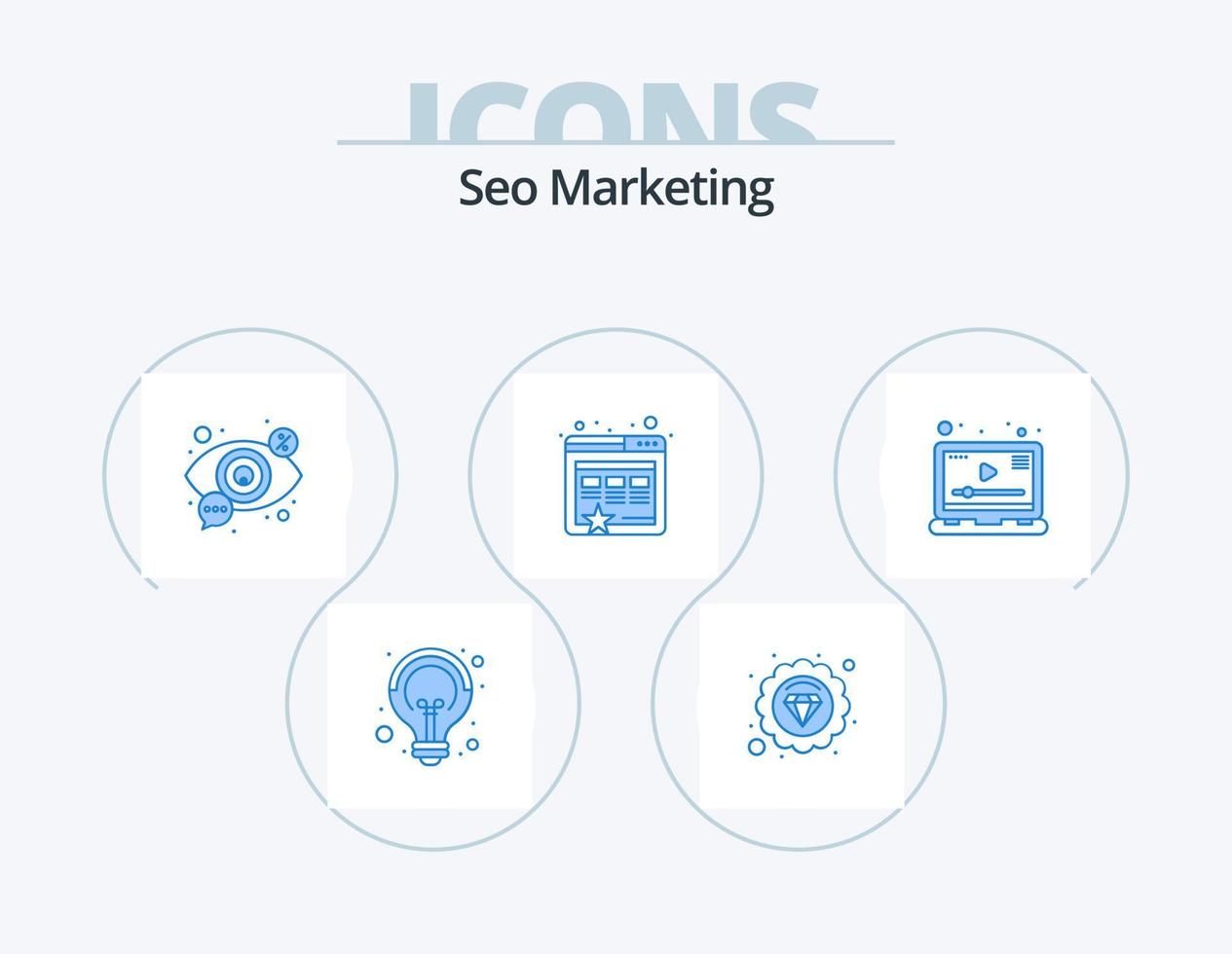 seo marketing blue icon pack 5 diseño de iconos. video. medios de comunicación. buscar. marketing. marcador vector