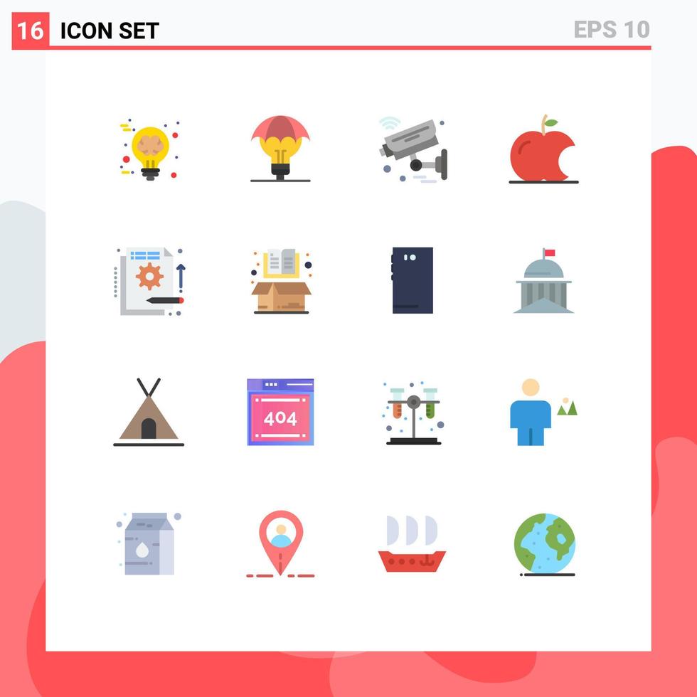 grupo de 16 signos y símbolos de colores planos para detalle paquete editable de seguridad de manzana de patente de fruta de elementos creativos de diseño de vectores