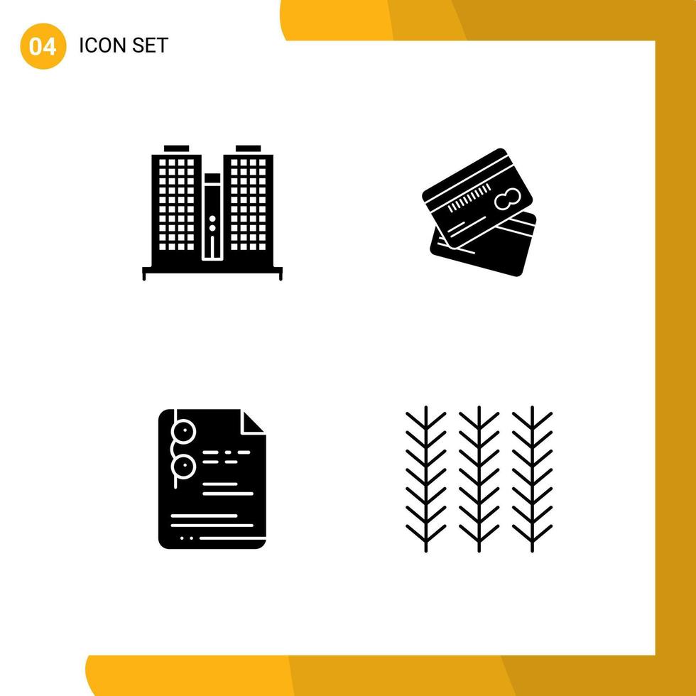 User Interface Pack of 4 Basic Solid Glyphs of building money work cards file Editable Vector Design Elements