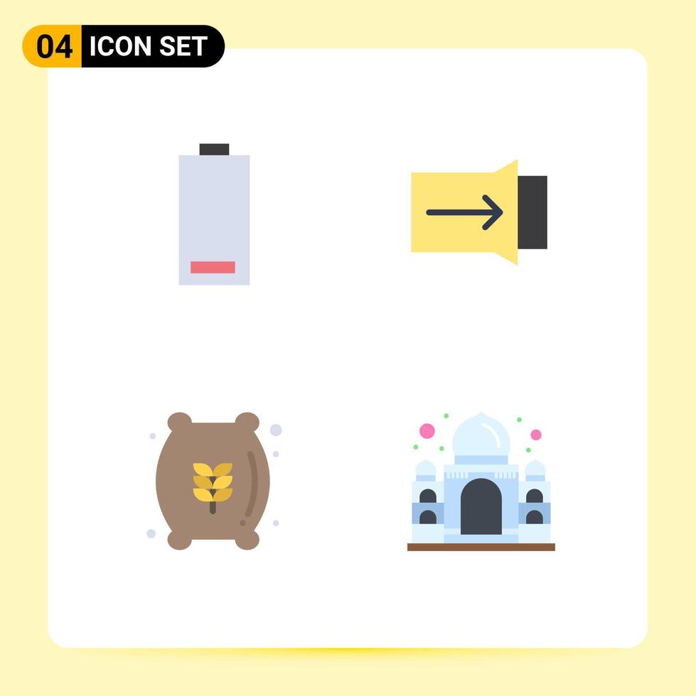 4 Thematic Vector Flat Icons and Editable Symbols of battery flour bag energy slide food Editable Vector Design Elements