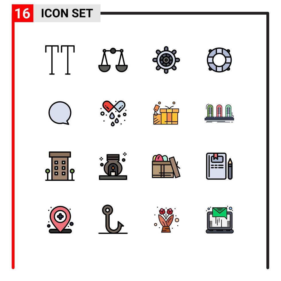 Set of 16 Commercial Flat Color Filled Lines pack for tablet capsule wheel interface chat Editable Creative Vector Design Elements