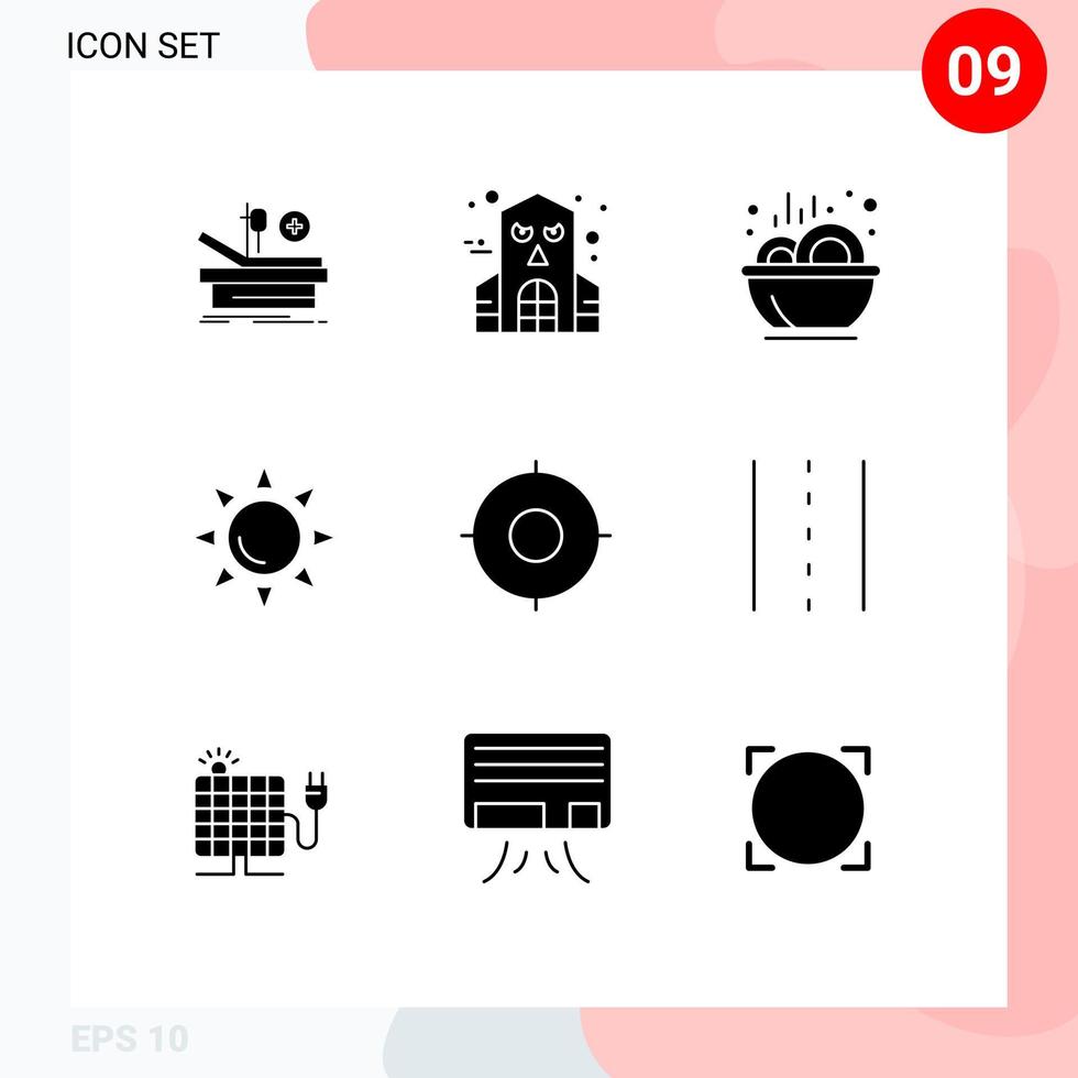 9 iconos creativos, signos y símbolos modernos de la interfaz de usuario, alimentos esenciales, playa básica, elementos de diseño vectorial editables vector