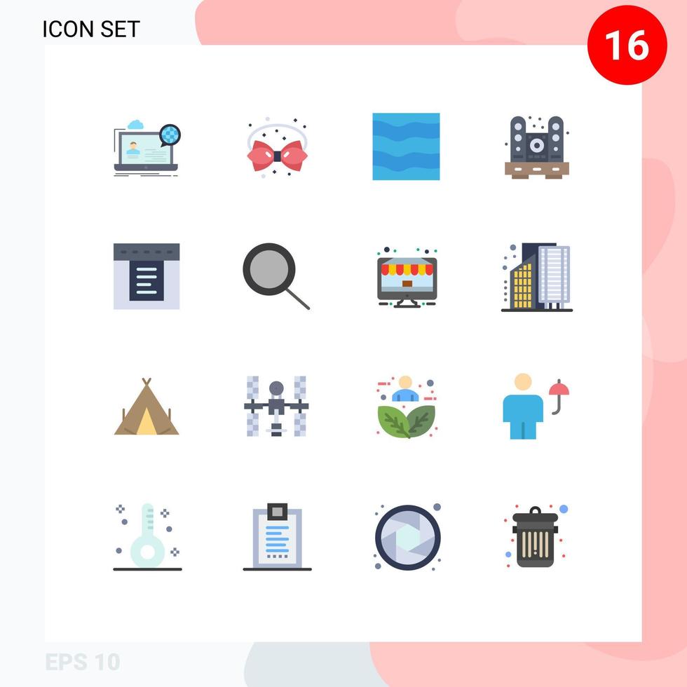 Mobile Interface Flat Color Set of 16 Pictograms of home desk decoration waves sea Editable Pack of Creative Vector Design Elements