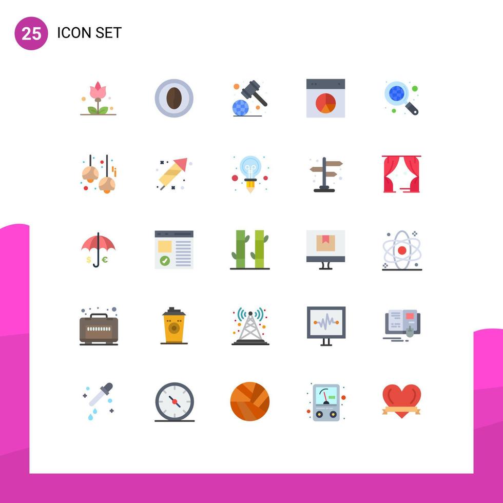 25 Universal Flat Color Signs Symbols of global pie judge hammer layout chart Editable Vector Design Elements
