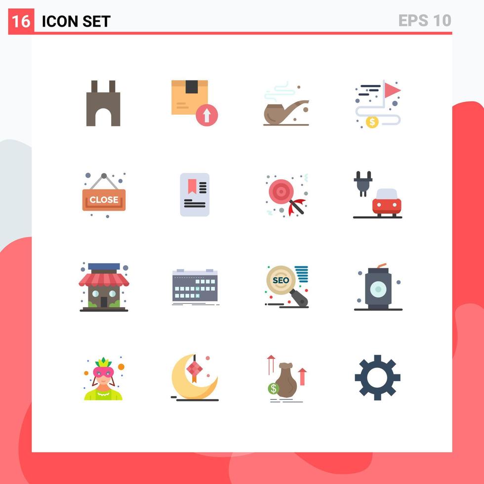 Pack of 16 Modern Flat Colors Signs and Symbols for Web Print Media such as close complete logistic achieving st Editable Pack of Creative Vector Design Elements