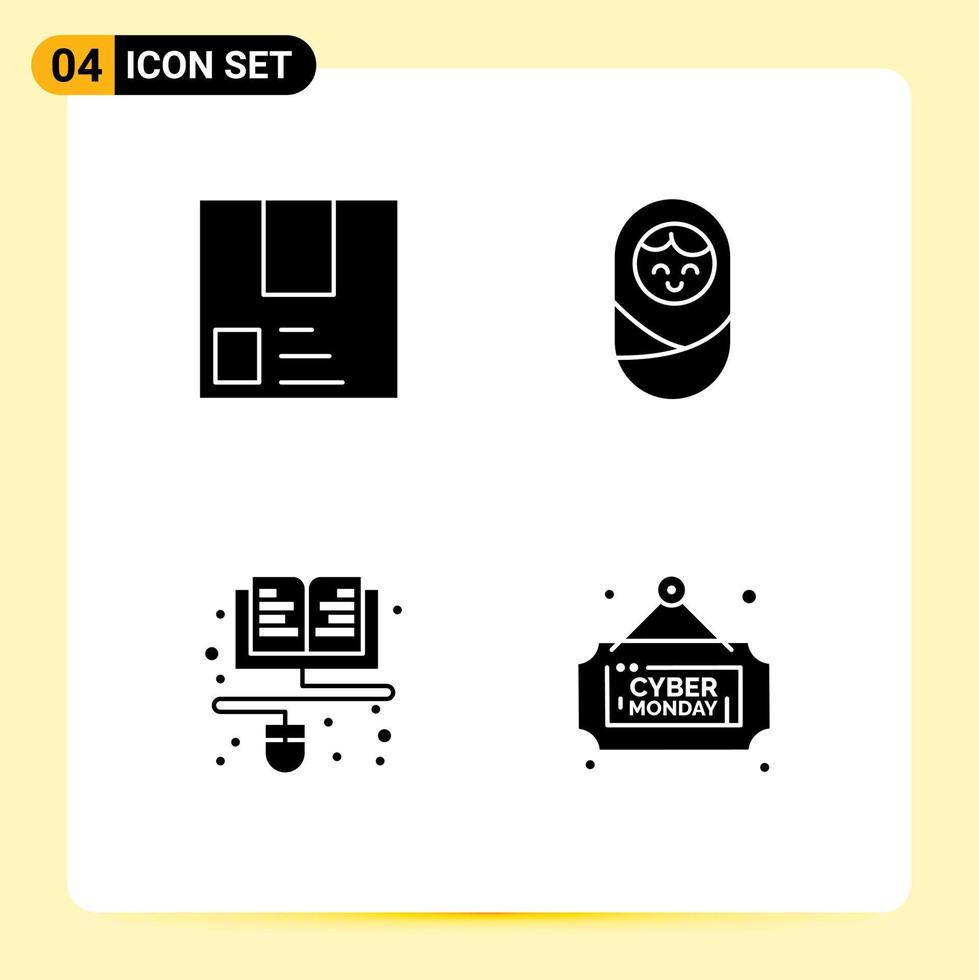 Set of 4 Commercial Solid Glyphs pack for deliver education package baby online Editable Vector Design Elements