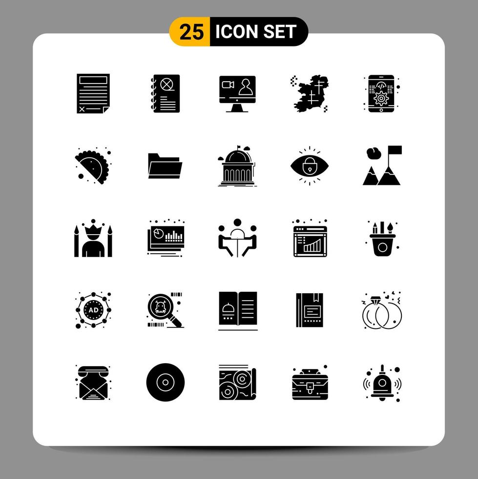 Stock Vector Icon Pack of 25 Line Signs and Symbols for irish location book map computer Editable Vector Design Elements