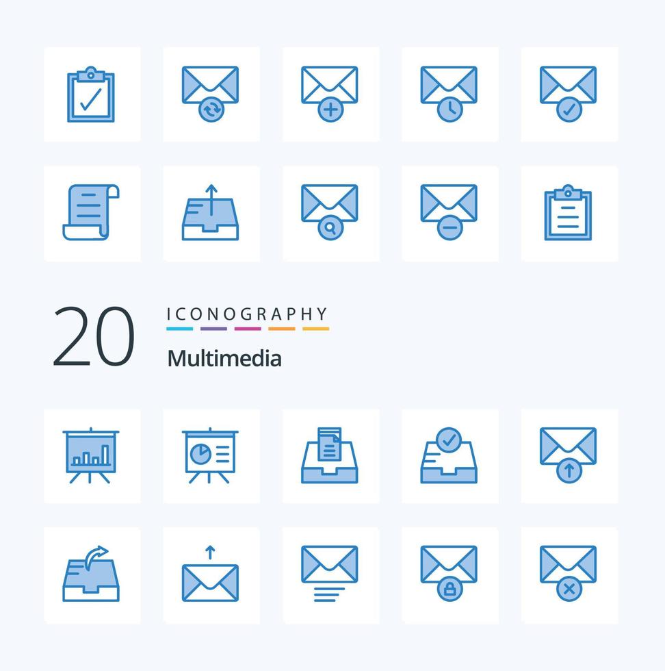 20 Multimedia Blue Color icon Pack like send mail mailbox send mail vector