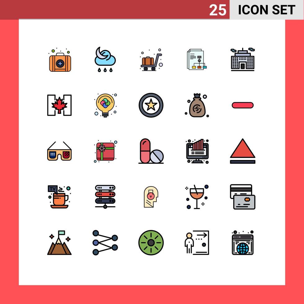 Group of 25 Modern Filled line Flat Colors Set for flag business luggage building invoice Editable Vector Design Elements