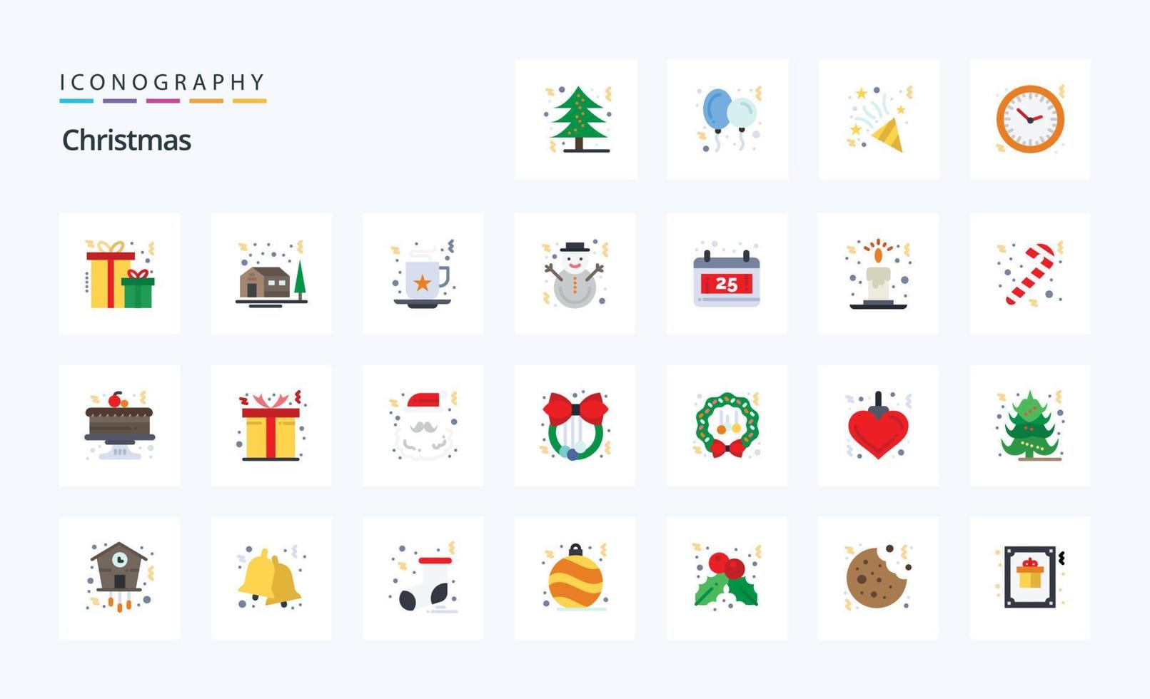 paquete de iconos de 25 colores planos de navidad vector