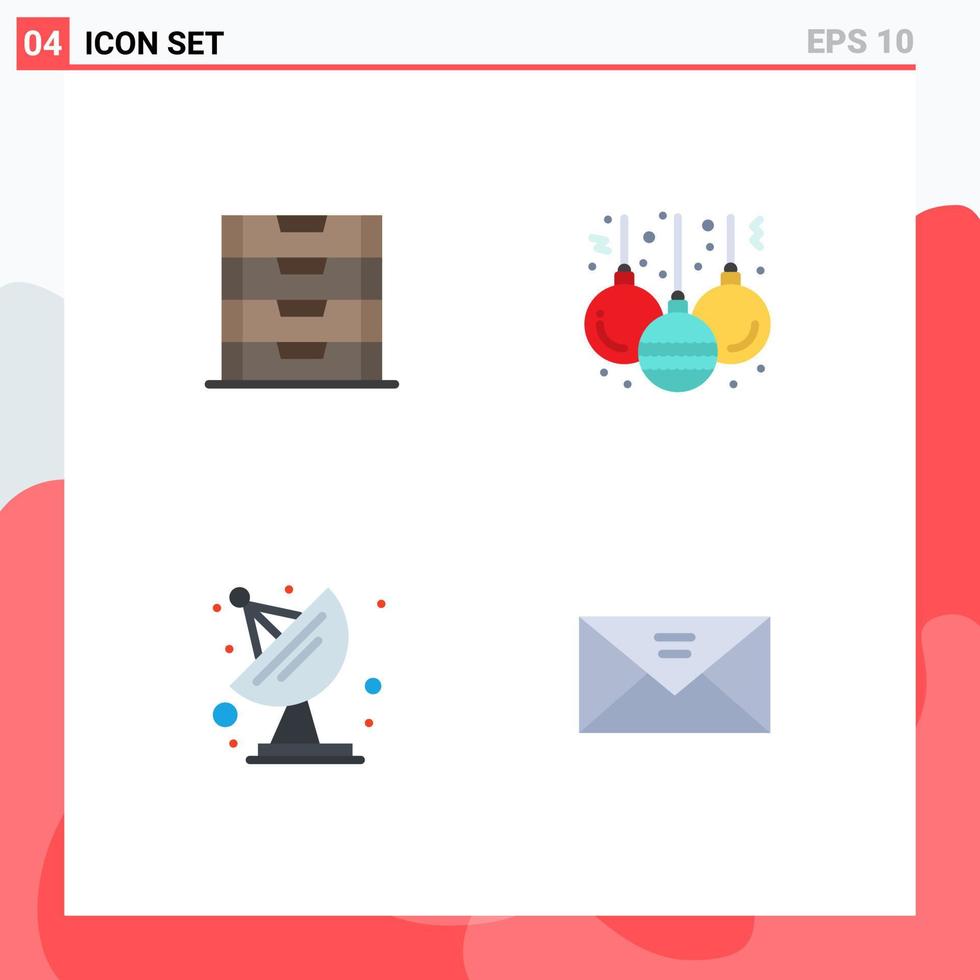 Pack of 4 Modern Flat Icons Signs and Symbols for Web Print Media such as document space storage decoration inbox Editable Vector Design Elements