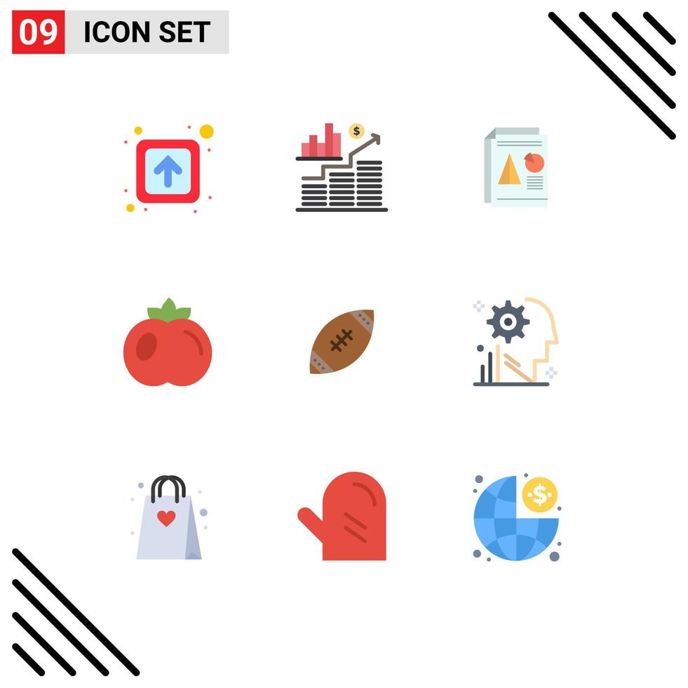 9 User Interface Flat Color Pack of modern Signs and Symbols of ball fruit report tomato business Editable Vector Design Elements