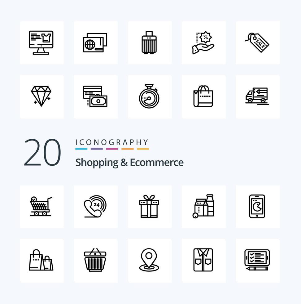 20 Shopping And Ecommerce Line icon Pack like phone  buy  box shopping box vector