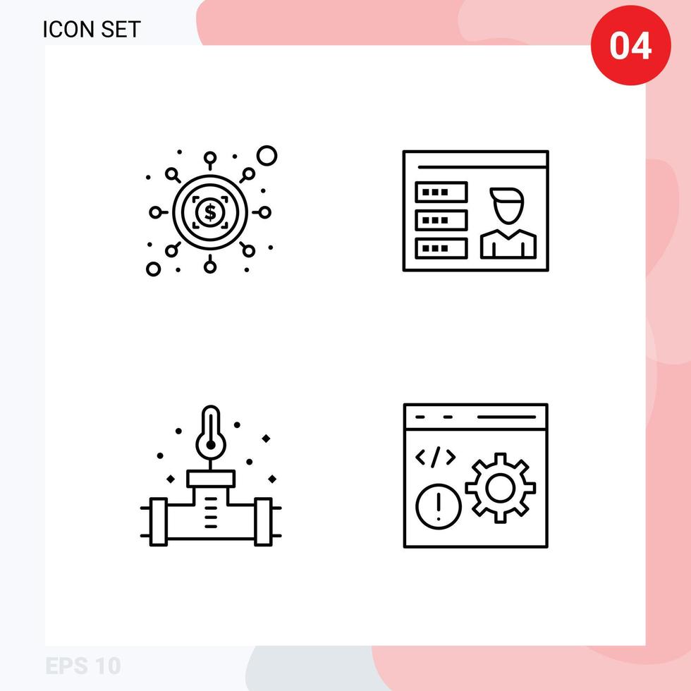 4 Line concept for Websites Mobile and Apps investment plumber dollar user temperature Editable Vector Design Elements