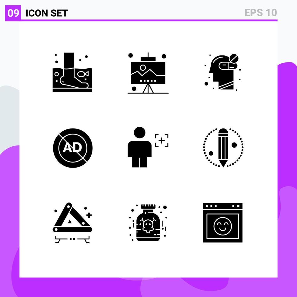 9 Universal Solid Glyph Signs Symbols of block advertisement work ad block medicine Editable Vector Design Elements