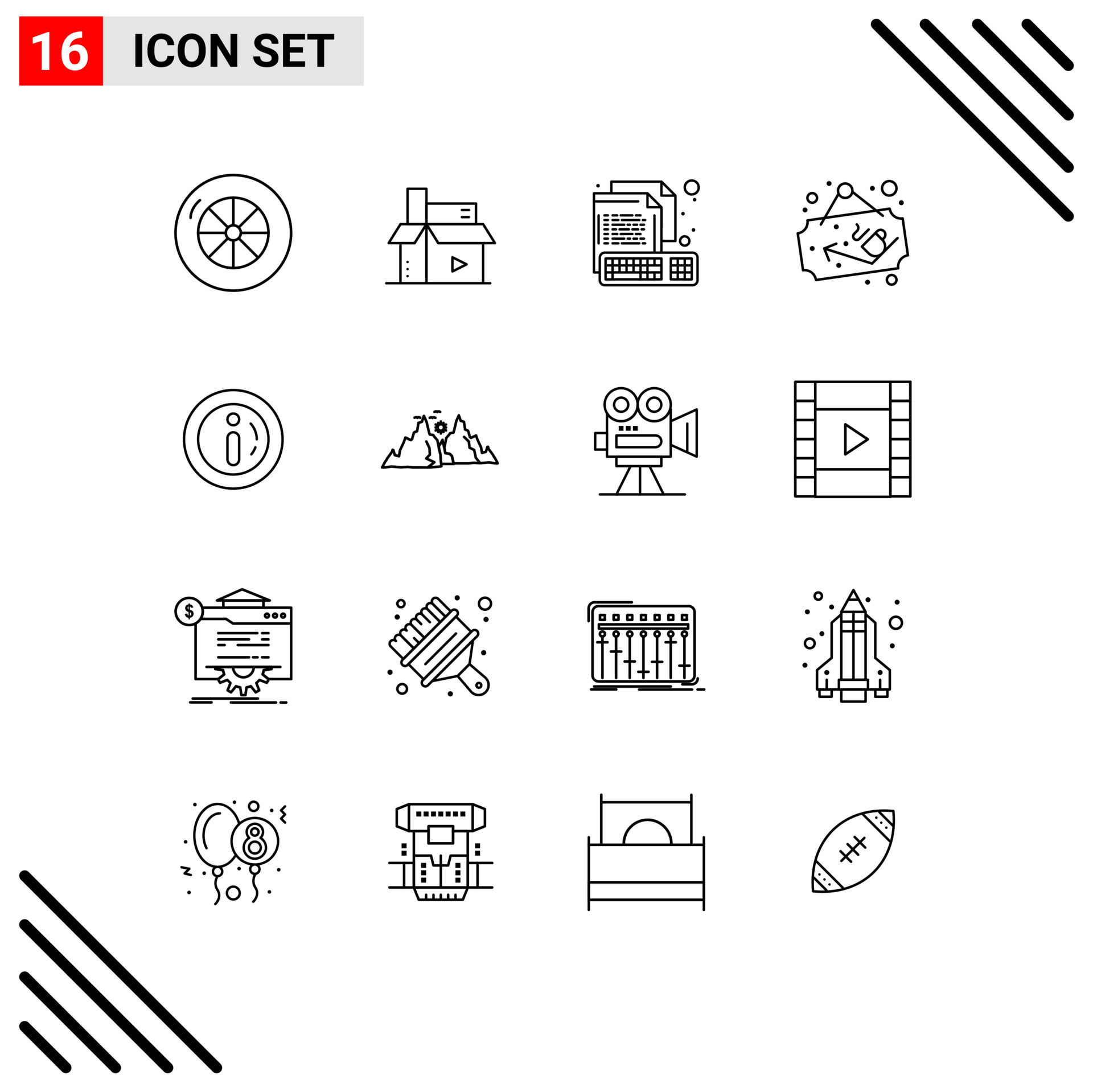 Group of 16 Outlines Signs and Symbols for market sign board computer