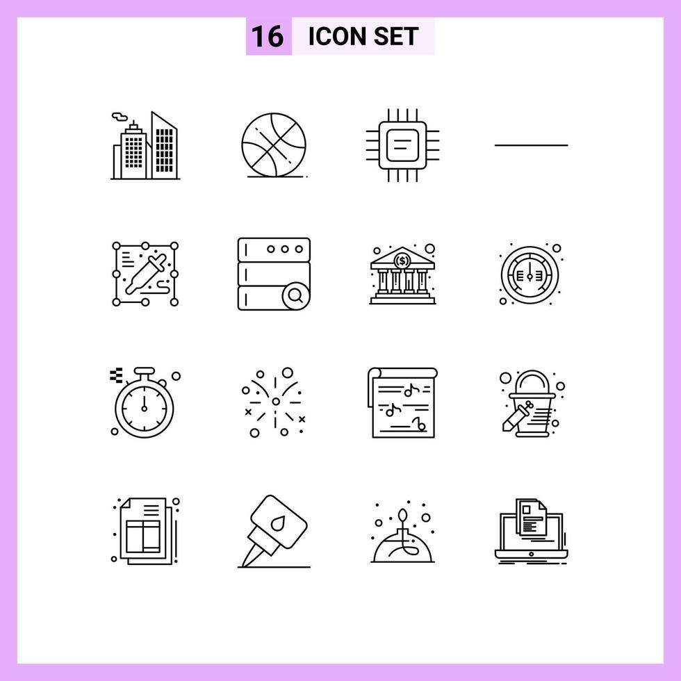 Pictogram Set of 16 Simple Outlines of search process cpu creative subtract Editable Vector Design Elements