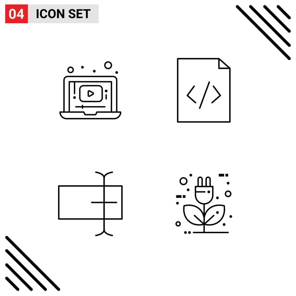 Group of 4 Filledline Flat Colors Signs and Symbols for laptop input music html charger Editable Vector Design Elements