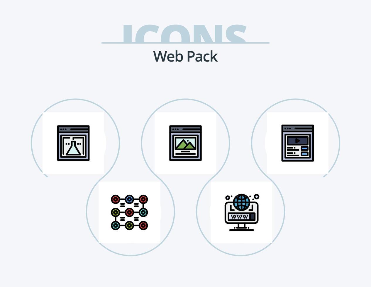línea de paquete web paquete de iconos llenos 5 diseño de iconos. servidor de computadora proteccion. embalar. patrón. web vector