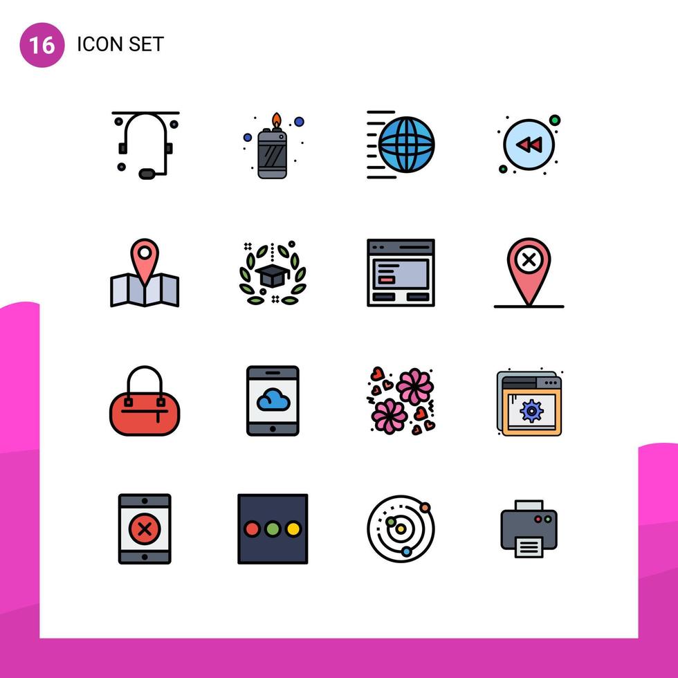 Flat Color Filled Line Pack of 16 Universal Symbols of journey location logistic rewind arrow Editable Creative Vector Design Elements