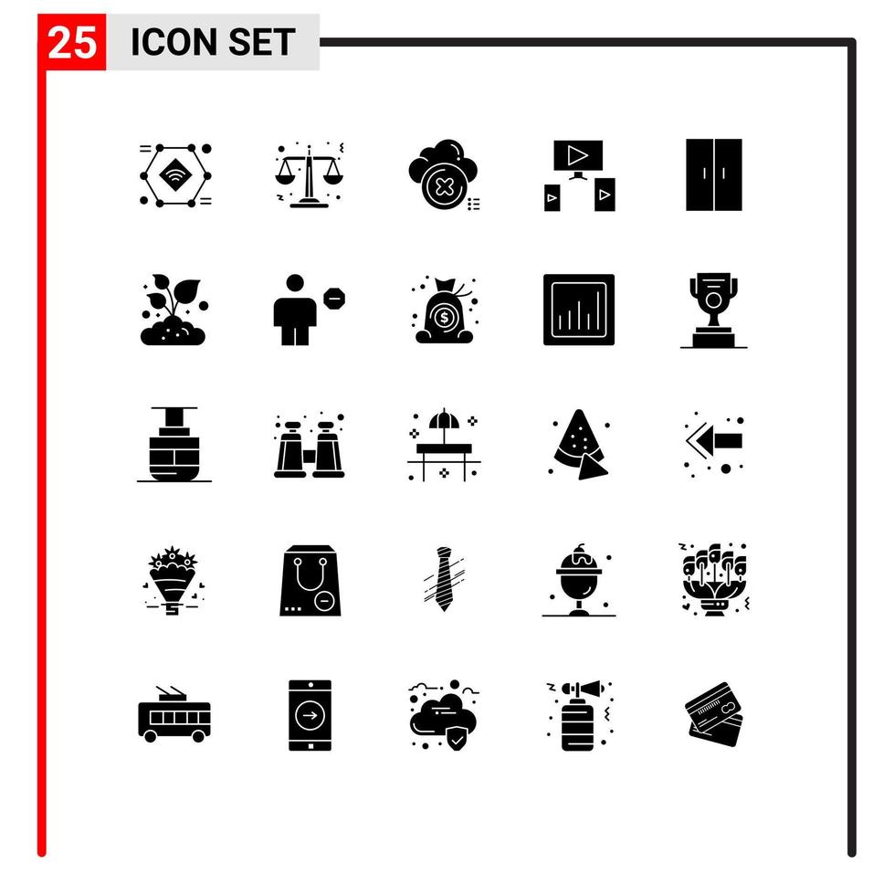 Modern Set of 25 Solid Glyphs Pictograph of home design cloud video cross Editable Vector Design Elements