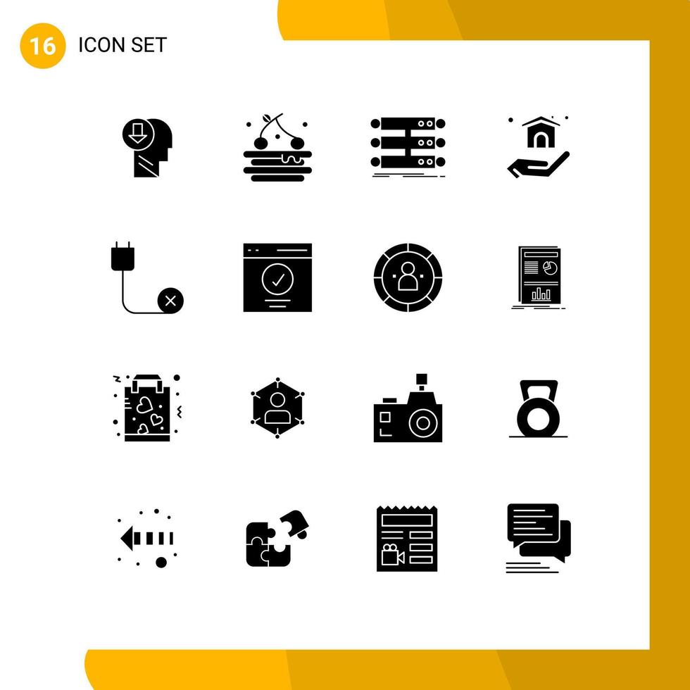 Set of 16 Commercial Solid Glyphs pack for cord real estate server home data Editable Vector Design Elements