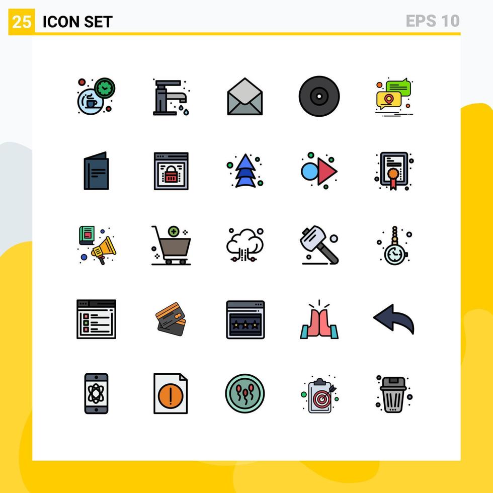 25 User Interface Filled line Flat Color Pack of modern Signs and Symbols of notification dvd sms disc blu Editable Vector Design Elements