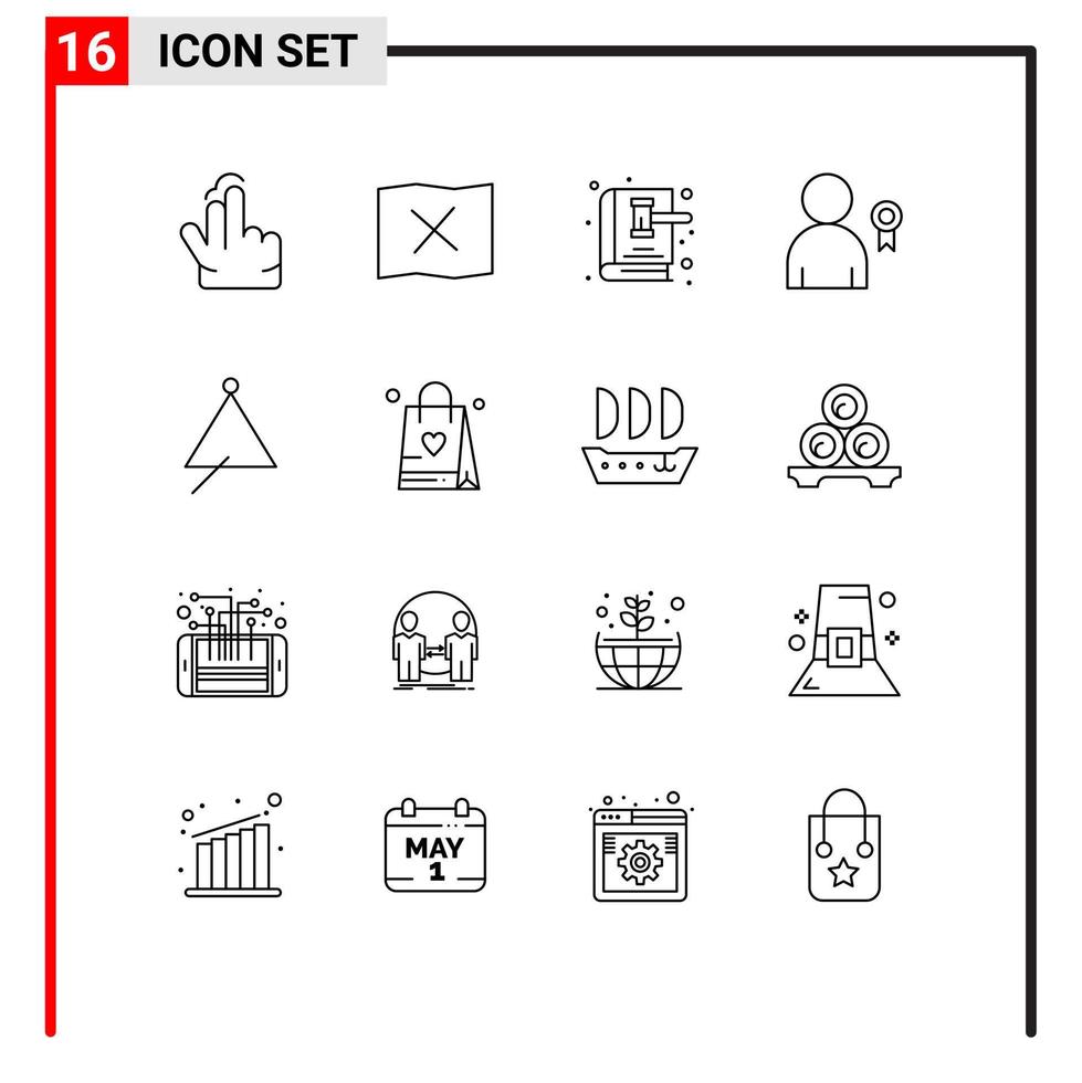 Outline Pack of 16 Universal Symbols of instrument ribbon book decoration achievement Editable Vector Design Elements
