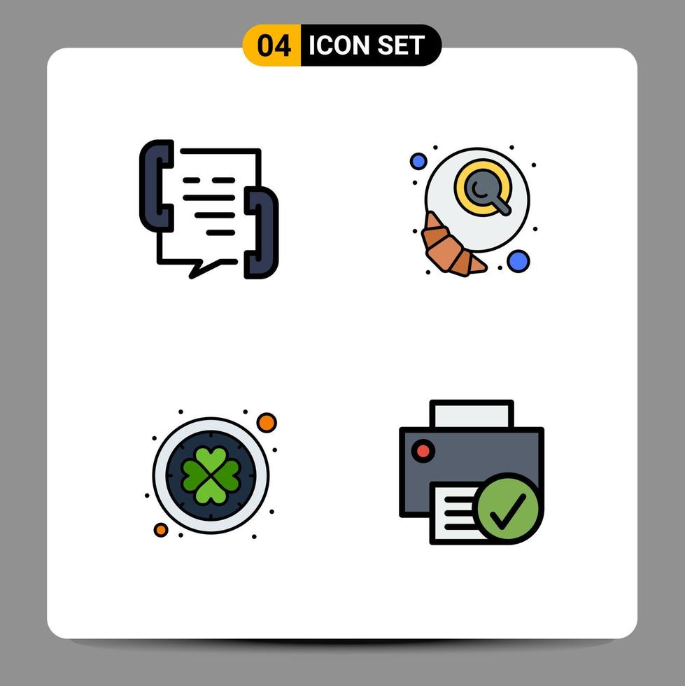 Mobile Interface Filledline Flat Color Set of 4 Pictograms of call ireland help coffee patrick Editable Vector Design Elements
