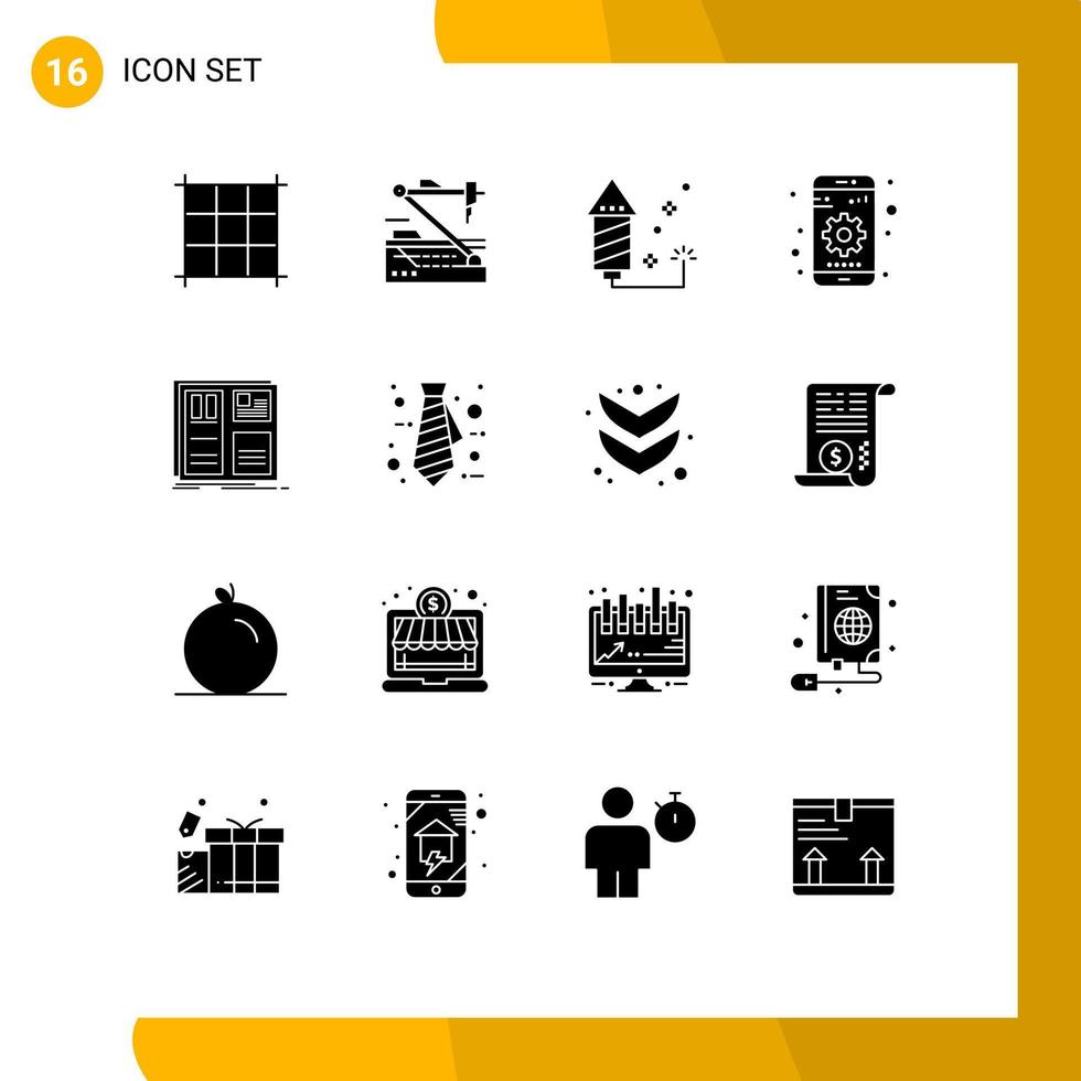 16 Thematic Vector Solid Glyphs and Editable Symbols of layout grid fireworks design setting Editable Vector Design Elements
