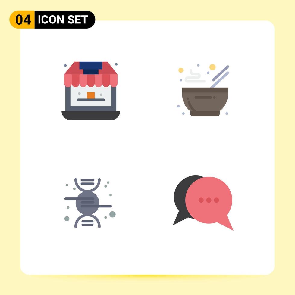 Pack of 4 Modern Flat Icons Signs and Symbols for Web Print Media such as groceries research store kitchen chat Editable Vector Design Elements