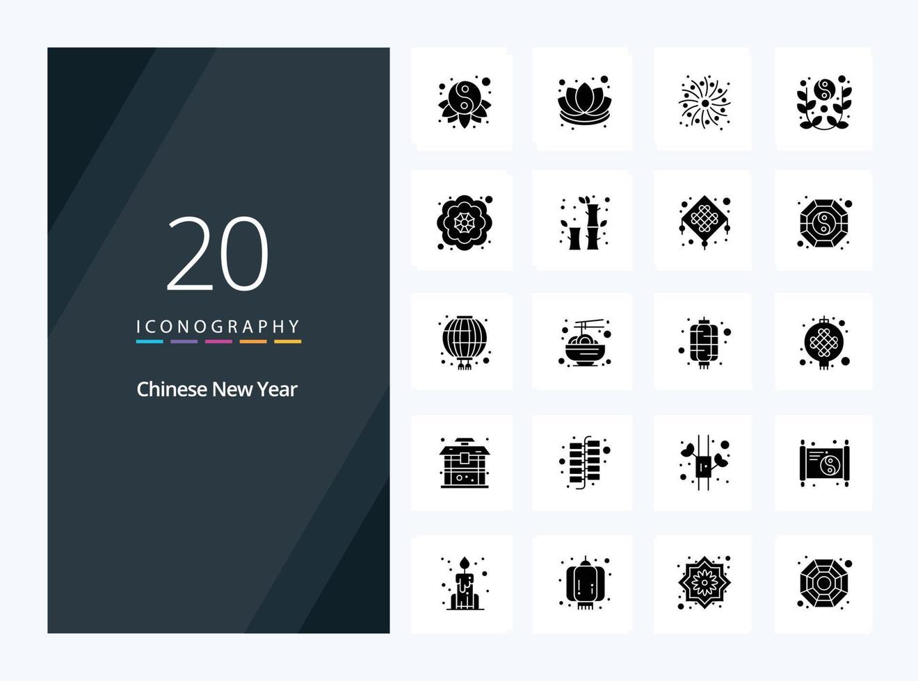 20 icono de glifo sólido de año nuevo chino para presentación vector