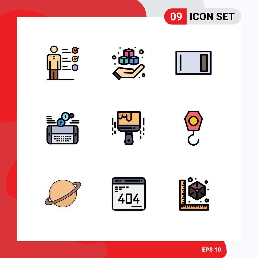 9 User Interface Filledline Flat Color Pack of modern Signs and Symbols of twitter social appliances game home ware Editable Vector Design Elements
