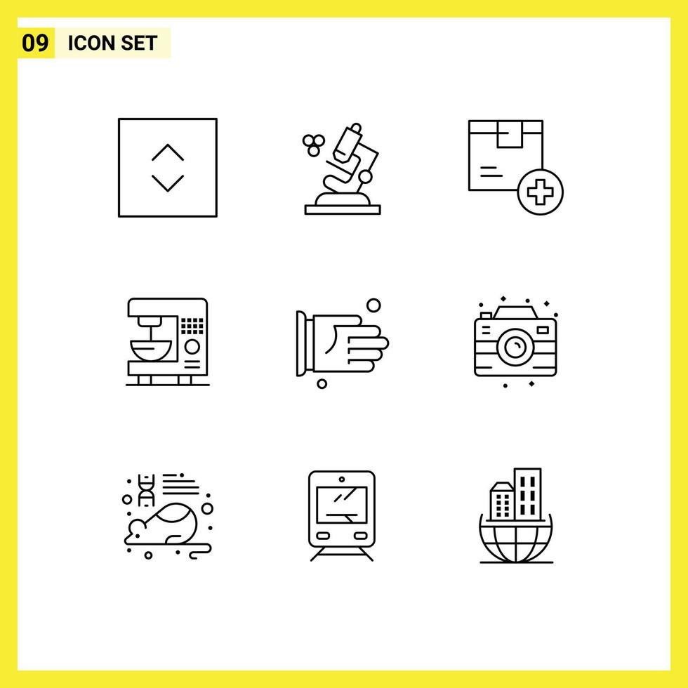 Group of 9 Modern Outlines Set for agreement hand delivery machine electric Editable Vector Design Elements