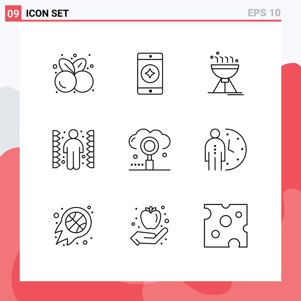 User Interface Pack of 9 Basic Outlines of engine task cooking bbq maze challenge Editable Vector Design Elements