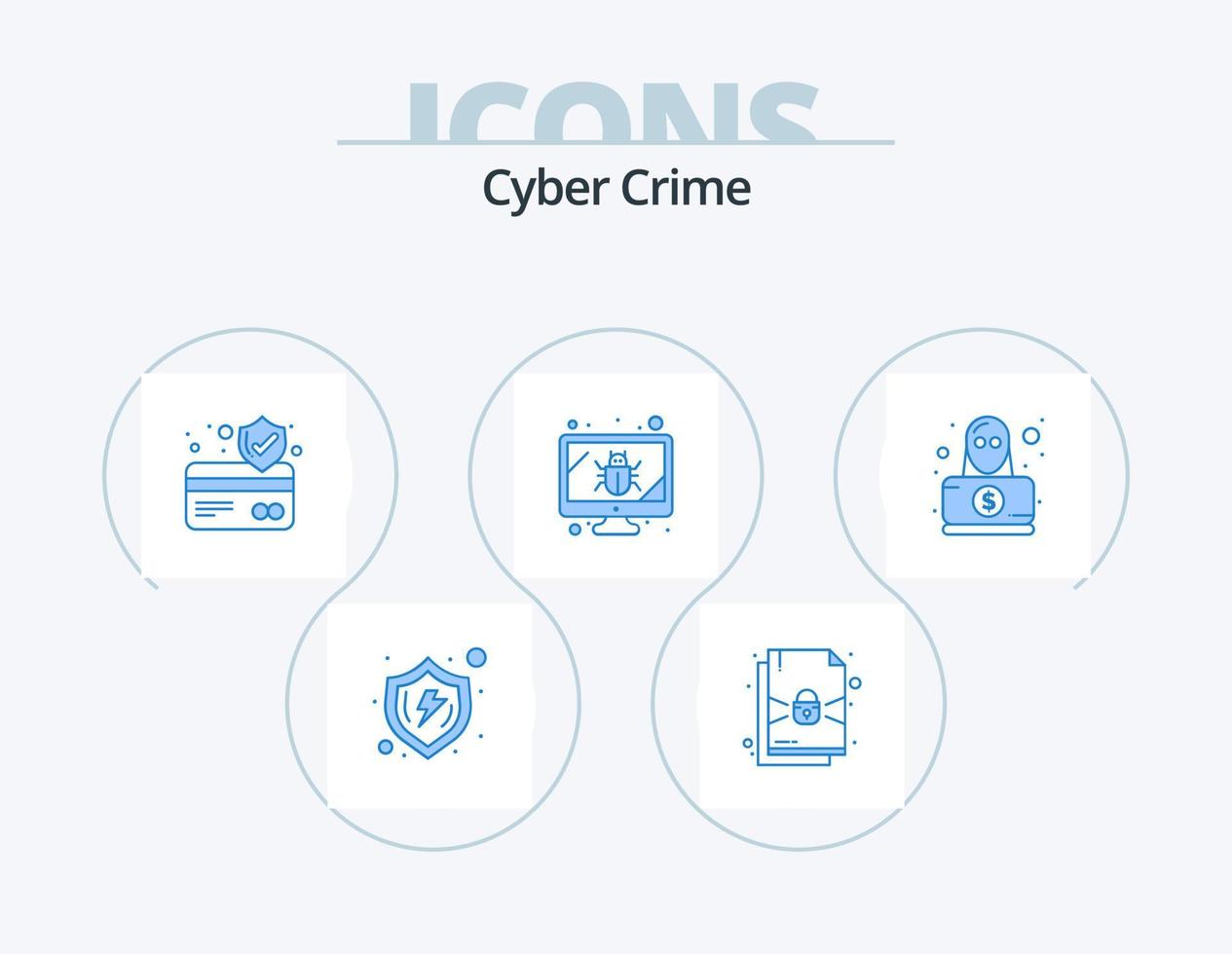 paquete de iconos azules de delitos cibernéticos 5 diseño de iconos. espiar. detective. Tarjeta de cajero automático. seguridad. monitor vector