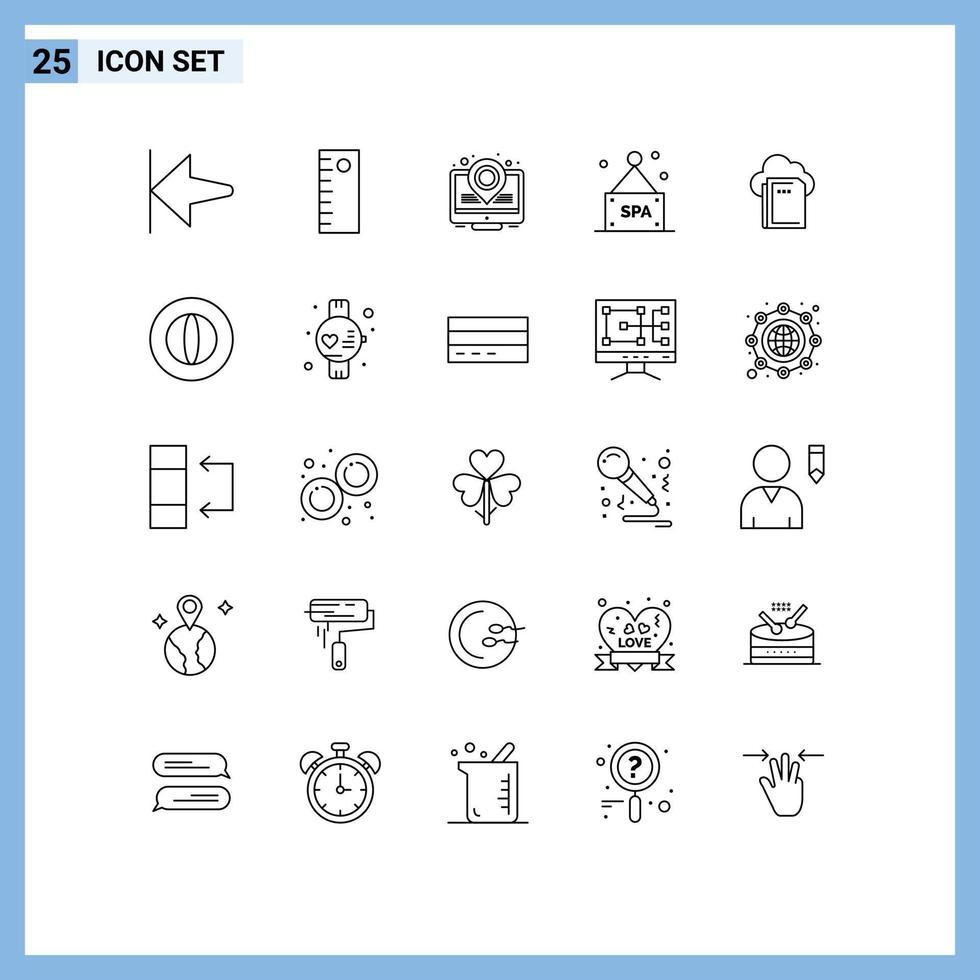 User Interface Pack of 25 Basic Lines of finance business sign computing file Editable Vector Design Elements